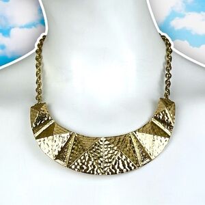 ❤️ Textured Pyramid Stud Bib Statement Necklace Gold Mob Wife Punk Rock Emo Goth